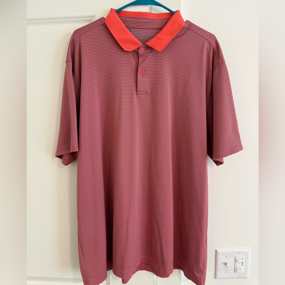 Mens Under Armour Golf Polo - Orange/Grey Stripes - 2XL